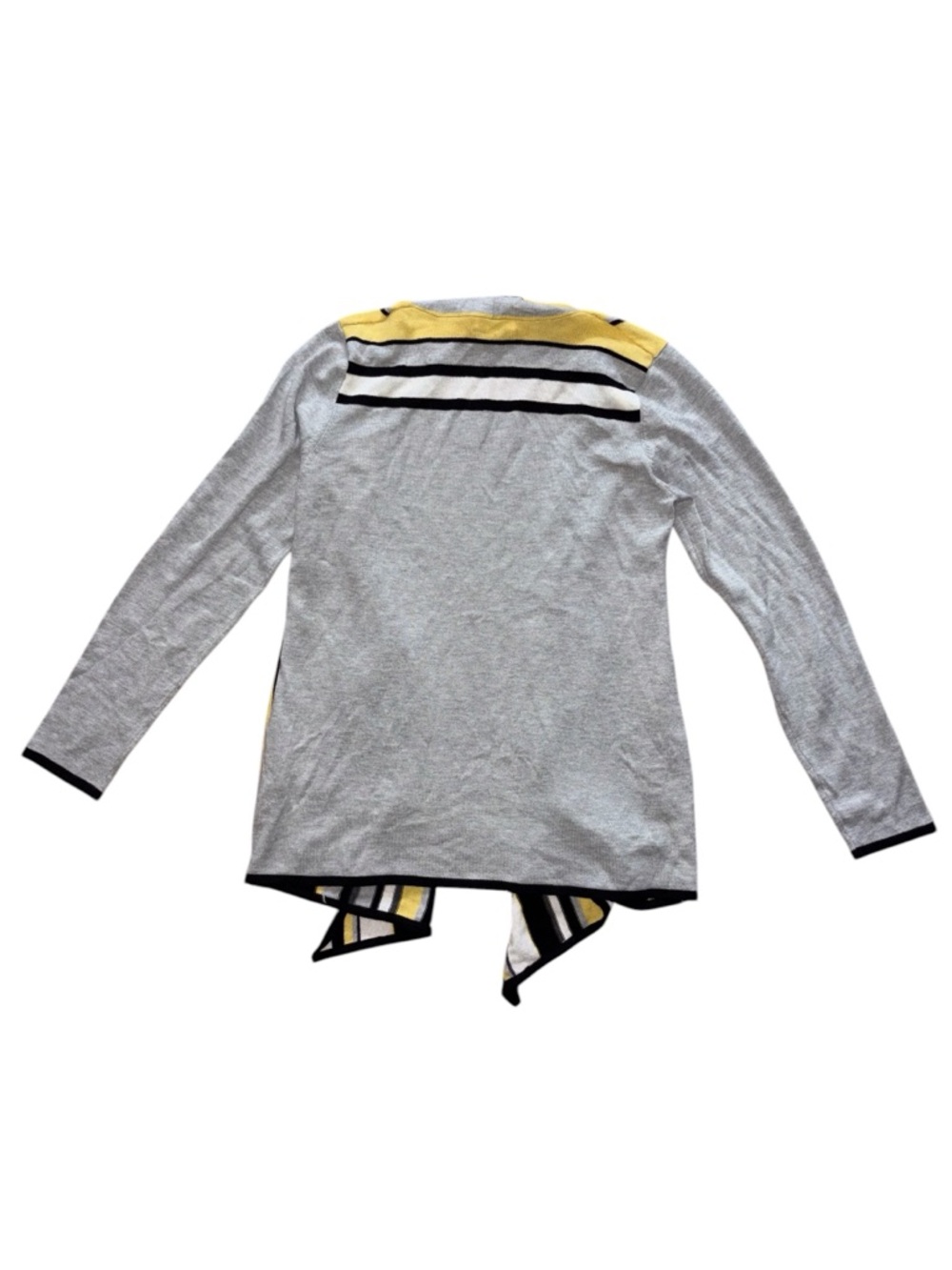Striped Open Front Cardigan Sweater - Yellow & Gray - Picture 2 of 3